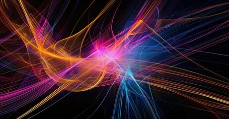 Abstract colorful light streaks on black background.