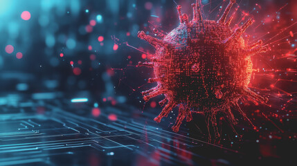 Obraz premium Abstract Digital of a Virus-like Shape in Vivid Colors with Intricate Details, Perfect for Science and Technology Themes