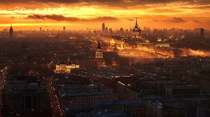 Naklejka premium Cityscape Sunset Panorama