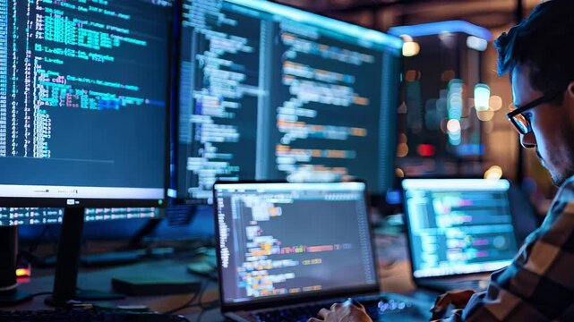 Focused Programmer Mastering Coding on Multiple Screens in Technology Driven Software Environment