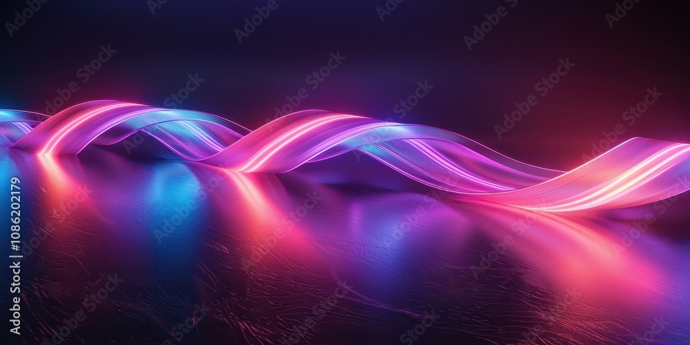 Poster abstract neon wave lines illuminated dark background