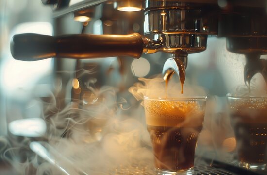 Espresso Machine Brewing Steaming Coffee Drink