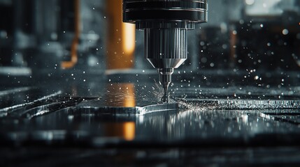 A close-up of a CNC machine cutting metal, showcasing precision and industrial power.