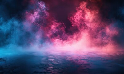 Abstract Pink and Blue Smoke Over Dark Surface