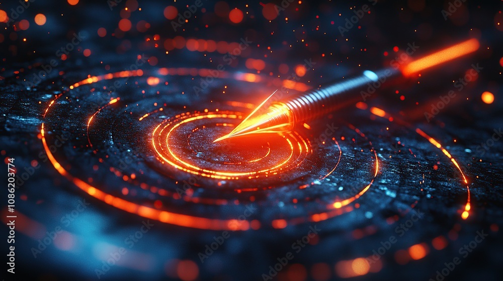 Poster a glowing pen tip creating vibrant circular patterns on a dark surface.