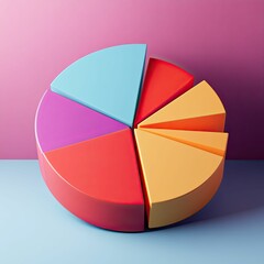 Obraz premium Colorful pie chart on blue surface.