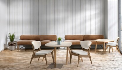 Fototapeta premium White and wooden cafe corner with sofas