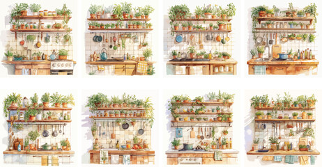 Fototapeta premium kitchen watercolor clipart