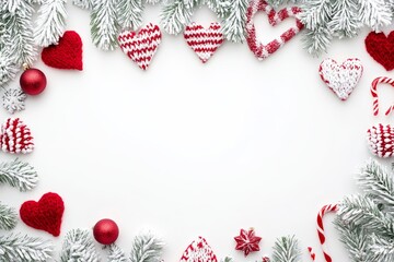 Obraz premium Festive Christmas decorations shine brightly against a pure white background, showcasing vibrant ornaments, twinkling lights and joyful holiday spirit.