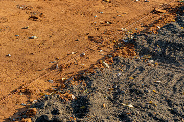 Construction photos of new baseball, softball, sports field red clay pitchers mound and infield clay surfacing.
