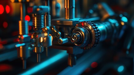 Naklejka premium Close-up of intricate machinery showcasing mechanical components and engineering design.