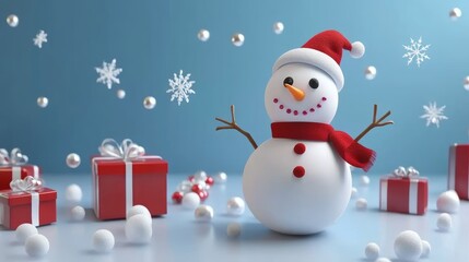 A cheerful snowman adorned with a vibrant red scarf and hat, radiating warmth and joy against a sparkling winter backdrop.
