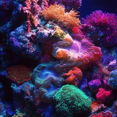 Colorful coral reef underwater scene.