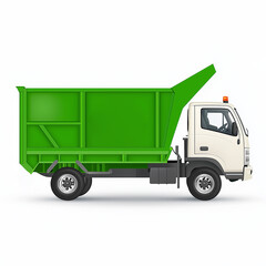 Illustration of Recycling Truck, Transport Element, Green and White, Isolated on White Background