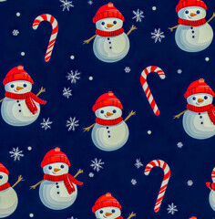 Festive Snowman Pattern with Candy Canes and Snowflakes