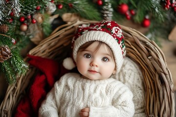 Adorable Baby in Christmas Hat