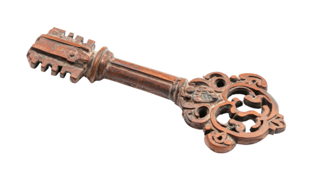 Rusty retro key transparent background
