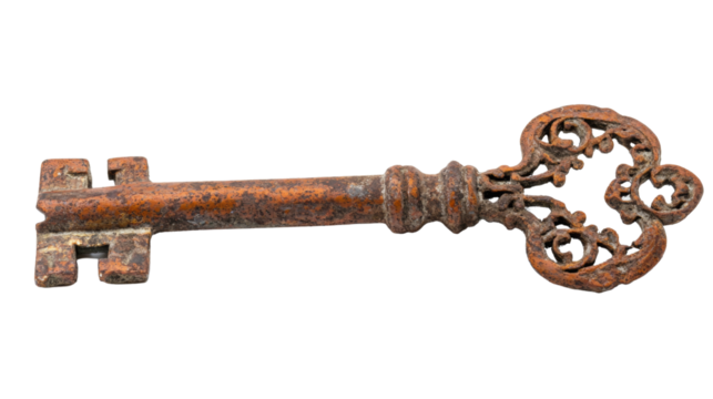 Rusty retro key transparent background