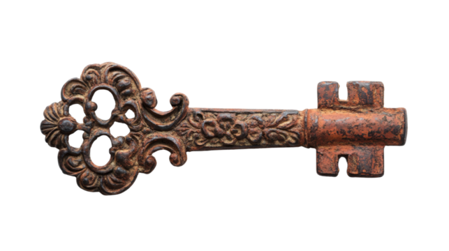 Rusty retro key transparent background