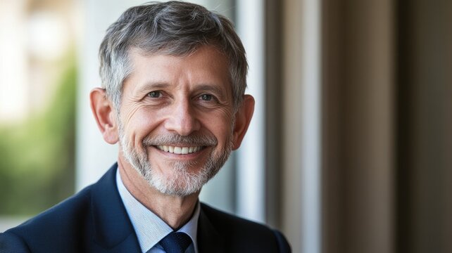 Caucasian male smiling confidently in professional setting