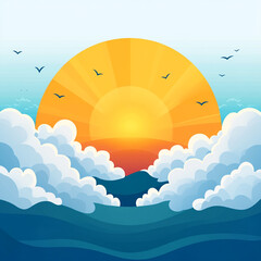 Vibrant Sunset Over Ocean Waves And Clouds
