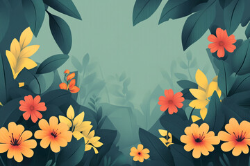 Obraz premium Vibrant Yellow and Orange Flowers Amidst Lush Green Leaves