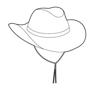 recommend clip art: Cowboy Hat with Toggle Chin Strap. Head Fashion accessory cap with wide brim clothing technical illustration. Vector headgear for Men, women, unisex, flat template CAD mockup sketch outline isolated