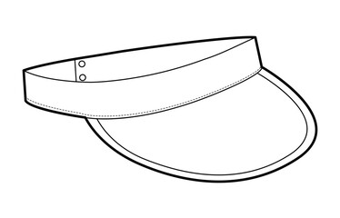 Visor cap with peak. Summer Head Fashion accessory hat clothing technical illustration. Vector headgear for Men, women, unisex style, flat template CAD mockup sketch outline isolated