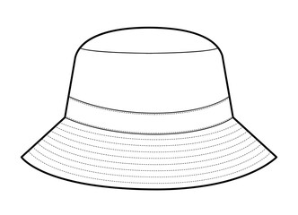 Bucket Hat side view. Summer Head Fashion accessory cap clothing technical illustration. Vector headgear for Men, women, unisex style, flat template CAD mockup sketch outline isolated