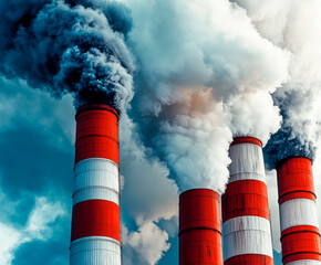 Smokestacks emitting dense clouds of smoke