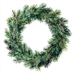 A beautifully arranged pine wreath for seasonal decor. white background