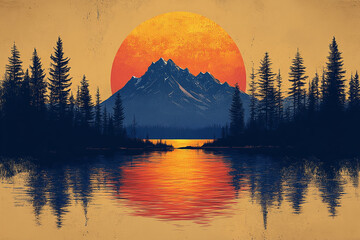 Fototapeta premium Majestic Mountain Sunset Reflected In Calm Lake Water