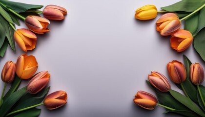 Many different colored tulips arranged in a square