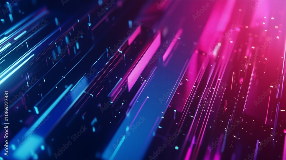 Poster futuristic gradient transitioning background with glowing neon rays in 3d space for modern design an