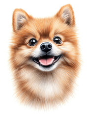 Obraz premium Pomeranian spitz dog illustration isolated on white background. Cute red and white toy dog face portrait for canine food, veterinary or dog grooming.