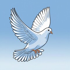 Obraz premium Illustrated White Dove in Mid-Flight Against a Soft Blue Gradient Background