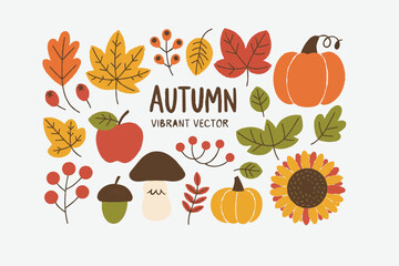 Hand-drawn autumn elements vector illustrations, easily editable 