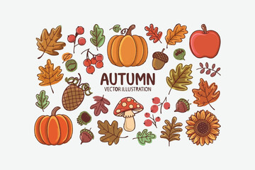 Hand-drawn autumn elements vector illustrations, easily editable 