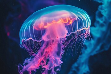 Fototapeta premium Mesmerizing Jellyfish Showcasing Bioluminescent Beauty Underwater