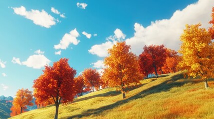 Autumnal Trees on a Hillside