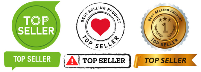 Top seller product market shop advertisement marketing recommended satisfaction stamp colorful badges emblem sticker label banner ribbon design icon set collection