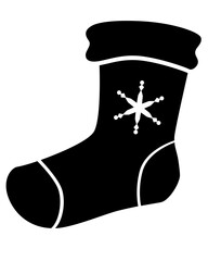 Snowflake Sock - Black Silhouette for identity sign or icon - vector silhouette Christmas sock for logo or pictogram.	