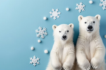 Christmas Polar Bears with Snowflakes in Frosty Blue