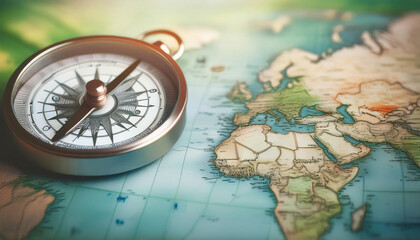 Close-Up of a Journey Map and Compass