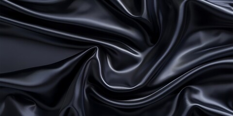 Fototapeta premium rippled black satin fabric. Whole background.