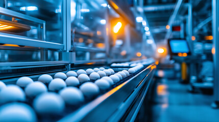 Fototapeta premium Automated Egg Processing Line Industrial Food Production