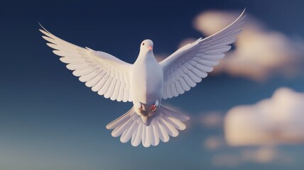 Fototapeta premium White Dove in Flight Against a Dramatic Sky with Clouds at Sunset