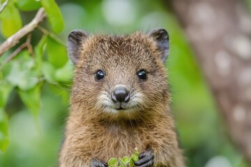 Fototapeta premium Cute Quokka with Bright Eyes Surrounded by Greenery
