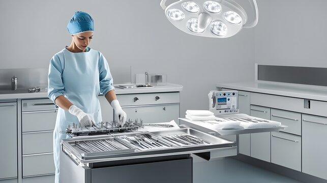 17. A nurse preparing surgical instruments in an operating room