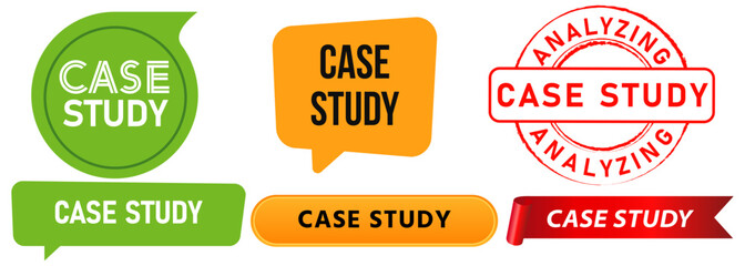 Case study learning analyze learn studied examine practice research school task colorful stamp badges emblem button bubble speech ribbon sticker banner grunge textured design icon set collection
